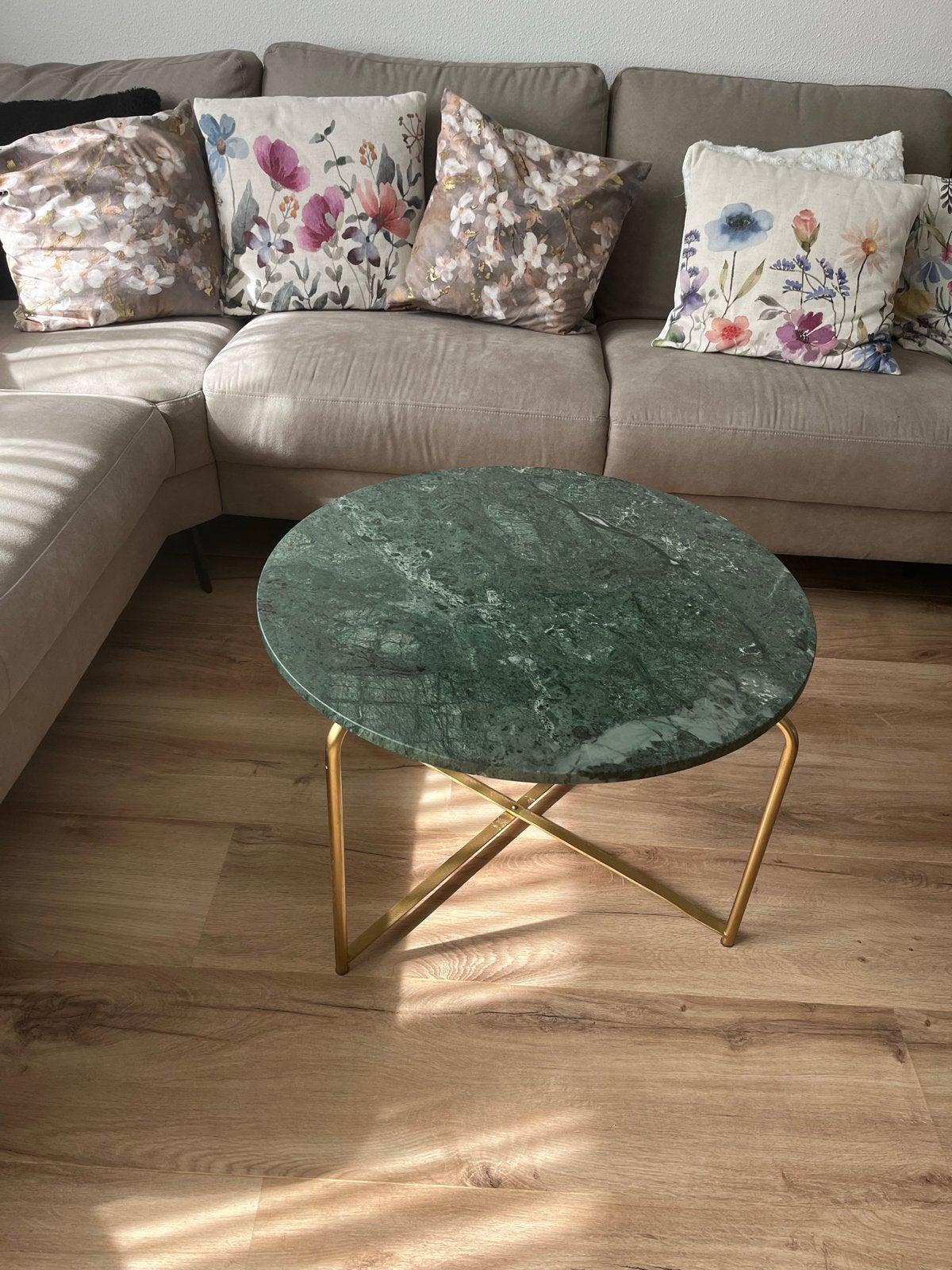 Set van 2 Marmeren Tafels: Salontafel & Bijzettafel, Ophalen, Rond, 50 tot 100 cm, Zo goed als nieuw