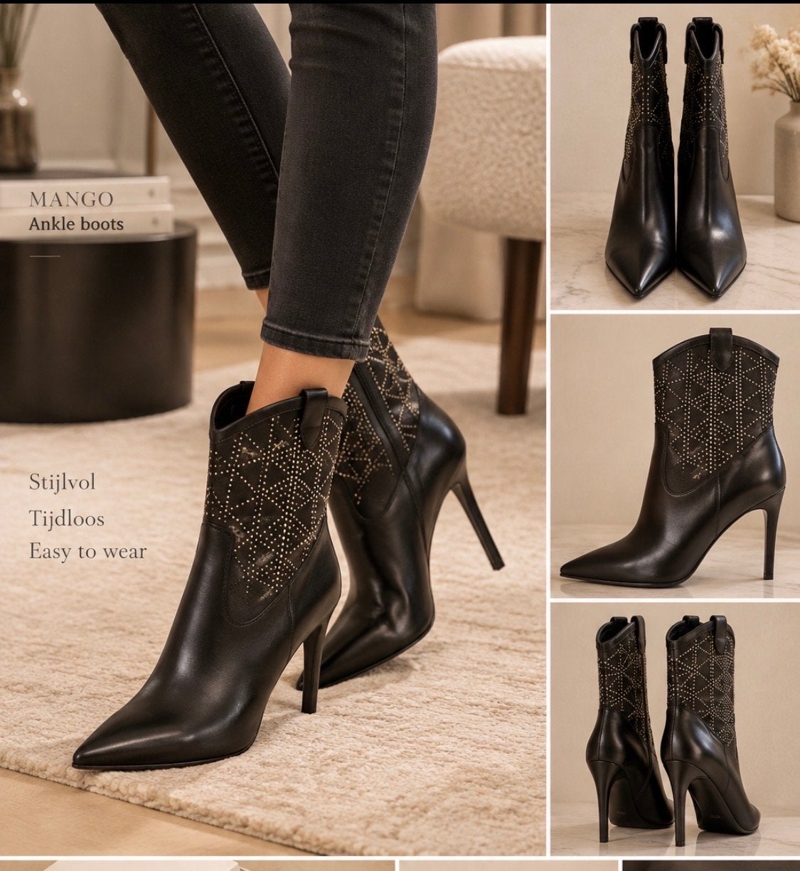 Mango Enkellaarzen met studs - Stijlvol & Tijdloos maat 37, Ophalen of Verzenden, Zo goed als nieuw, Zwart, Lage of Enkellaarzen