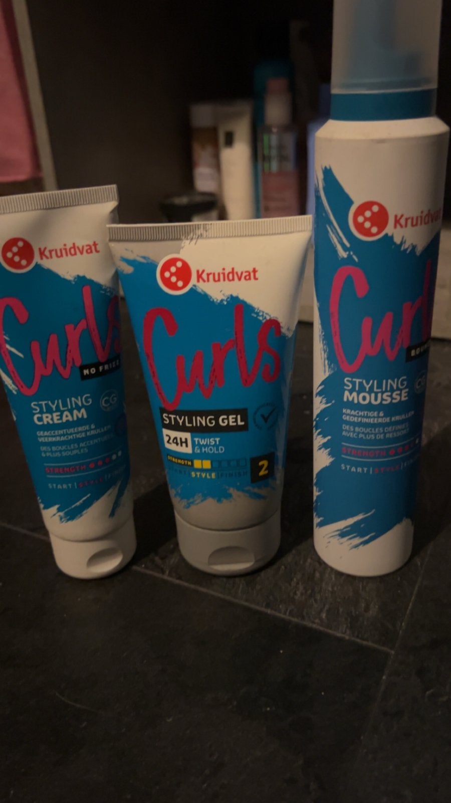 Kruidvat Curls Styling Set: Crème, Gel & Mousse (Nieuw), Ophalen of Verzenden, Nieuw, Gel, Wax, Haarlak of Mousse