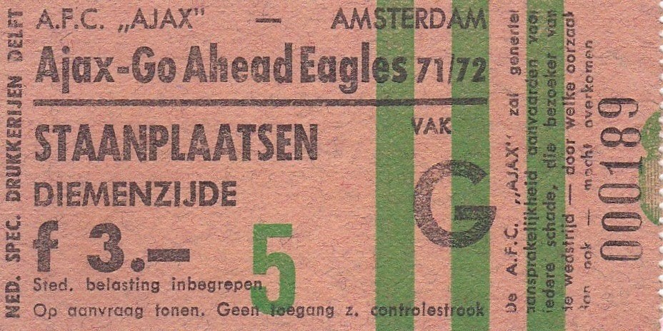 Ticket Ajax v Go Ahead Eagles 24-10-1971., Verzenden, Zo goed als nieuw, Ajax, Overige typen