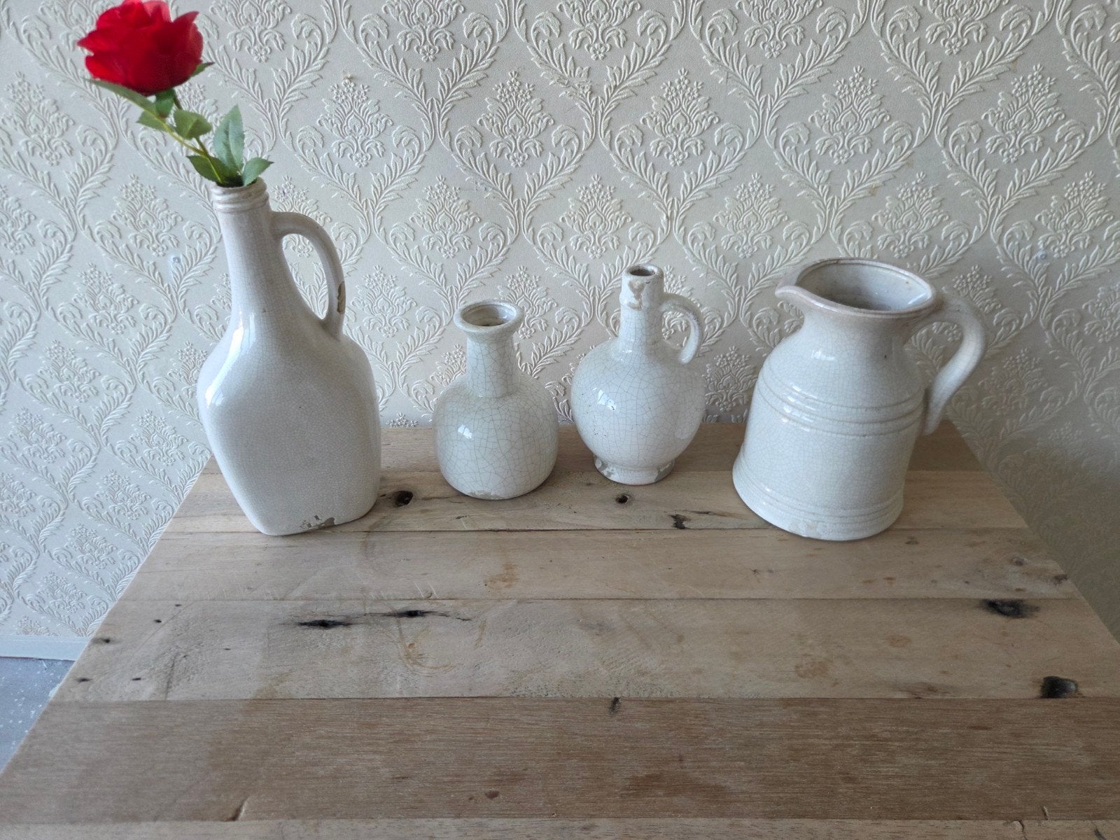 Set van 4 Brynxz vazen/kannen - Crème wit craquelé, Ophalen