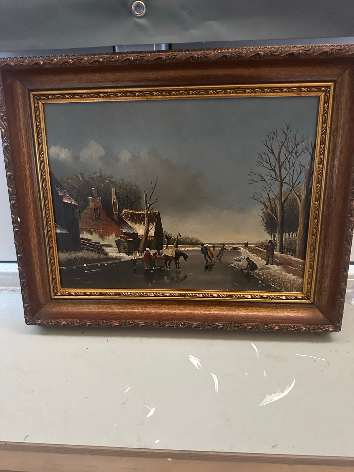 Winterlandschap met schaatsers - J.J. Spohler, Paneel, Nederlandse school, Ophalen of Verzenden, Gesigneerd