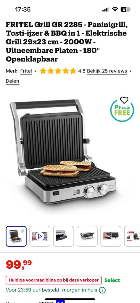 Fritel GR 2285 Panini Grill, Ophalen, Zo goed als nieuw