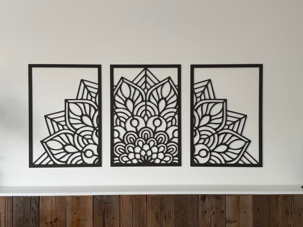 Houten wandpanelen zwart woondecoratie mandala, Ophalen of Verzenden, Zo goed als nieuw