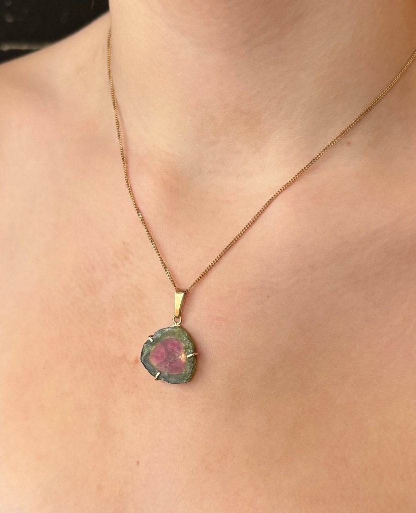 Toermalijn edelsteen 14k gouden ketting hanger uniek dames