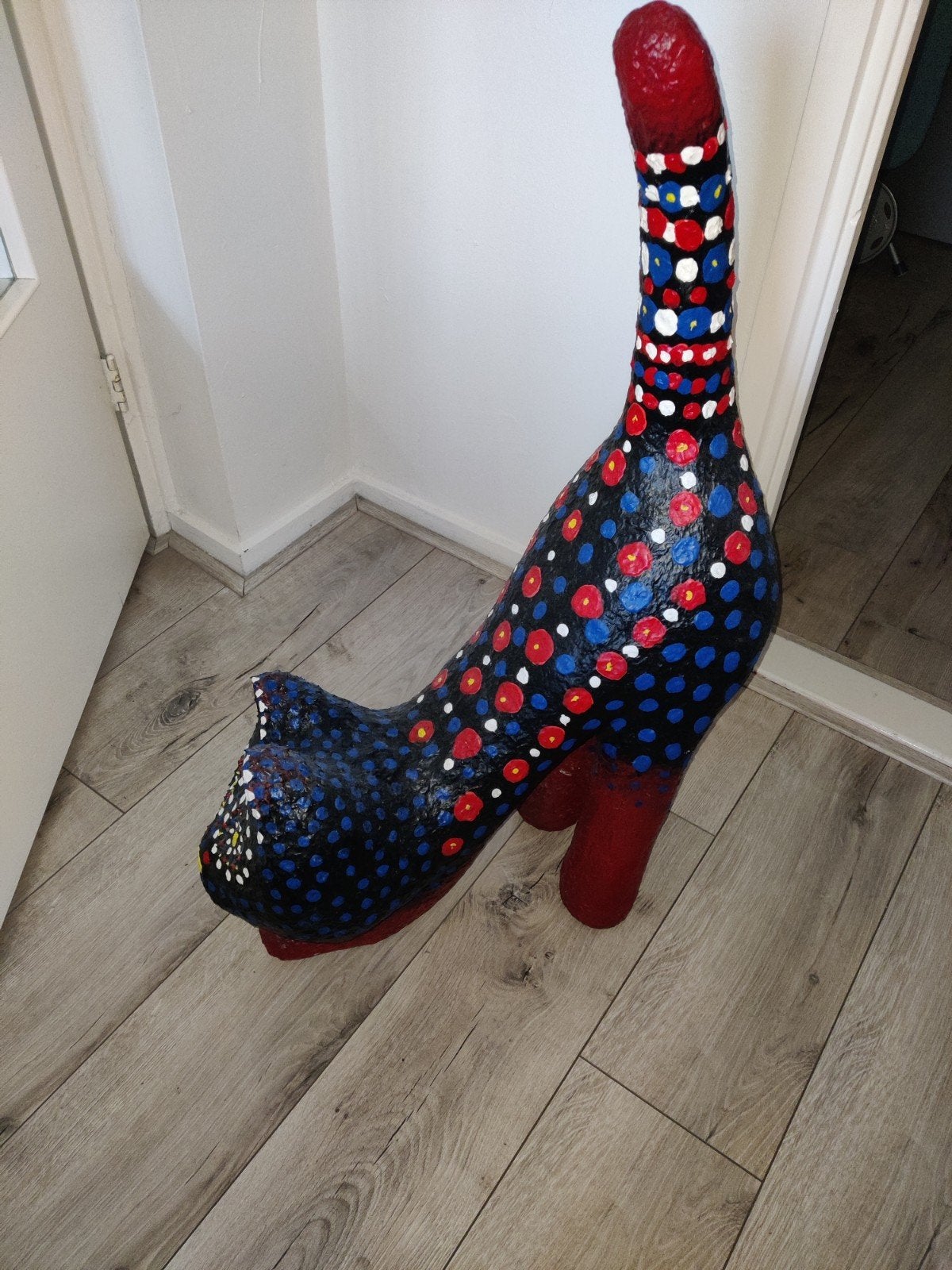 Papier mache Kattenbeeld  Handgemaakt en Uniek, Natuurlijk materiaal, Handgemaakt, Zoogdier, Beeld