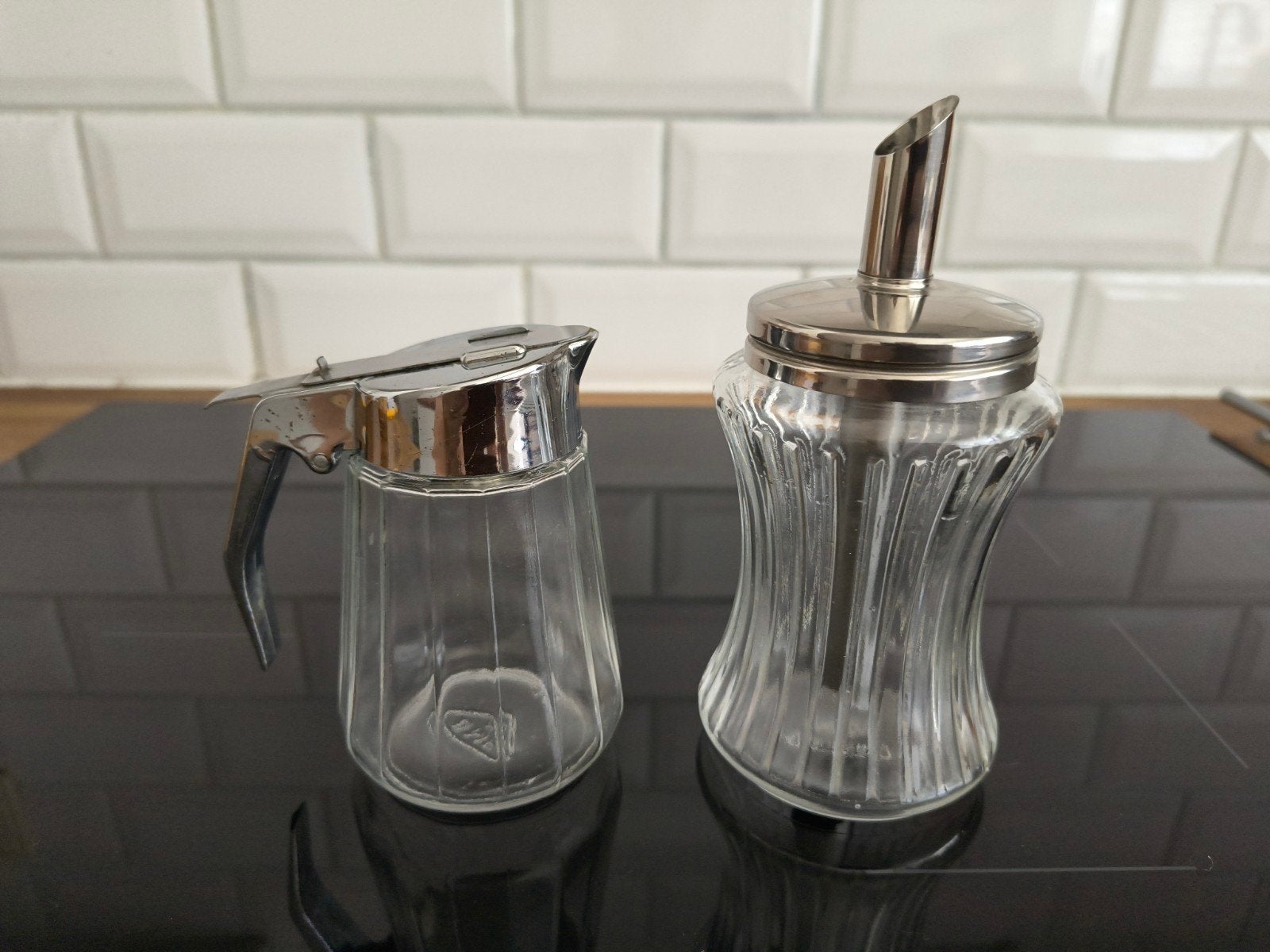 suiker/melk potjes glas BMF - set van 2 70 jaren, Ophalen of Verzenden, Zo goed als nieuw, Overige merken, Glas