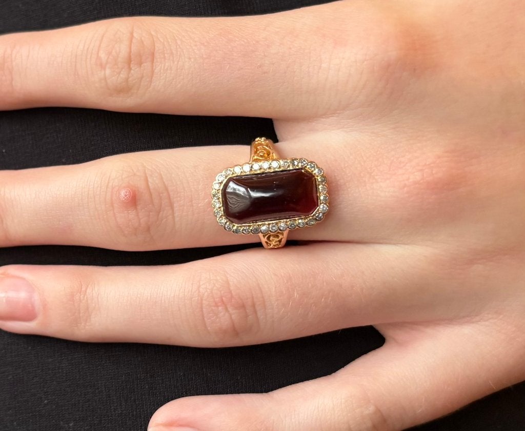 32 diamanten wijnrode granaat 15k ring goud dame briljant
