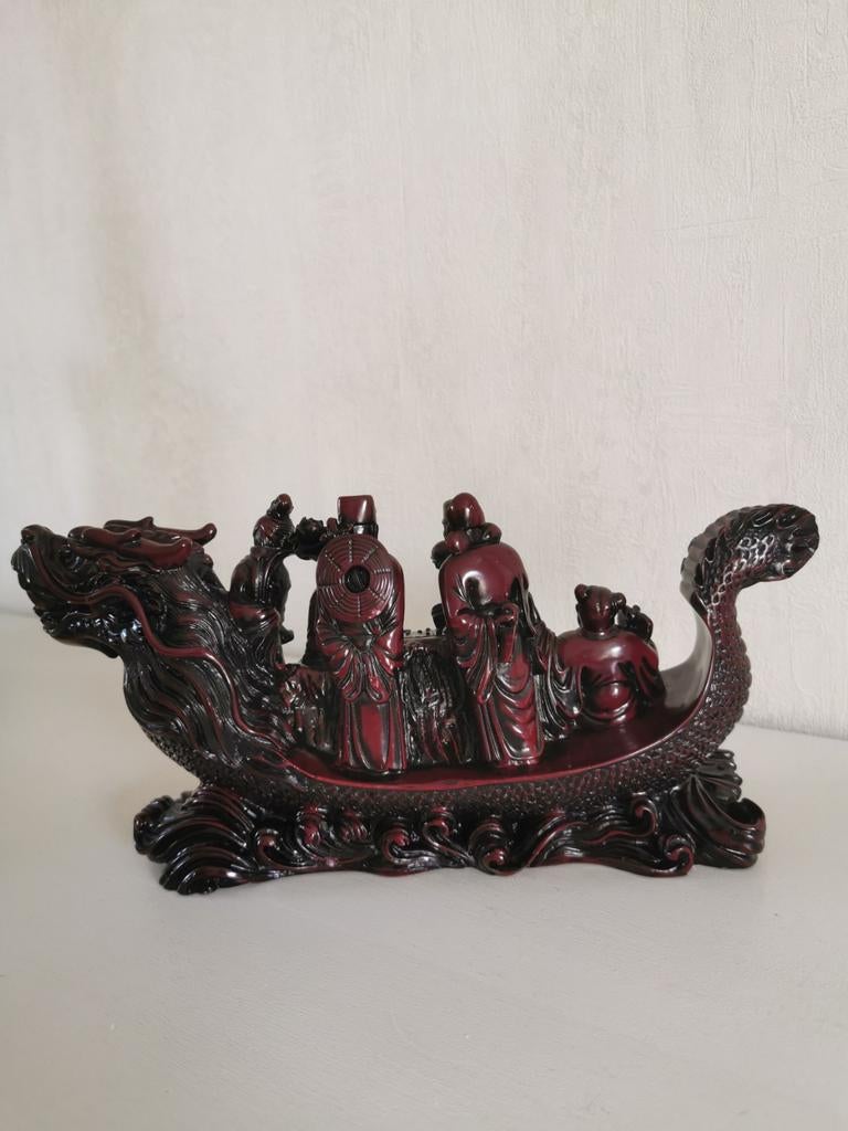 Chinese Drakenboot sculptuur met 8 onsterfelijke goden, Antiek en Kunst, Ophalen of Verzenden