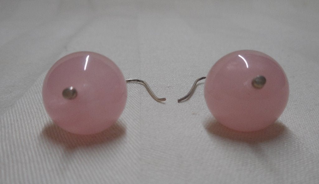 Zilveren oorbellen met bollen rozenkwarts nr.2440, Sieraden, Tassen en Uiterlijk, Oorbellen, Hangers, Verzenden, Zo goed als nieuw