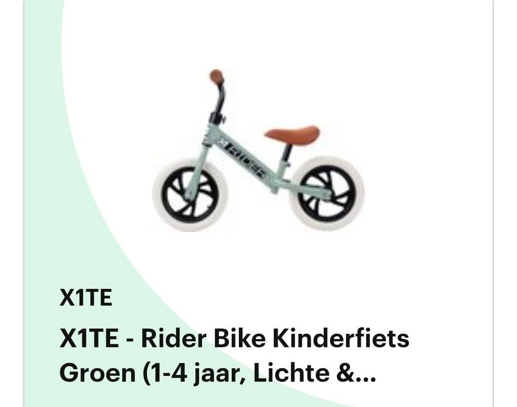 X1TE Rider Bike Kinderfiets Groen (1-4 jaar), Kinderen en Baby's, Speelgoed | Buiten | Voertuigen en Loopfietsen, Ophalen of Verzenden