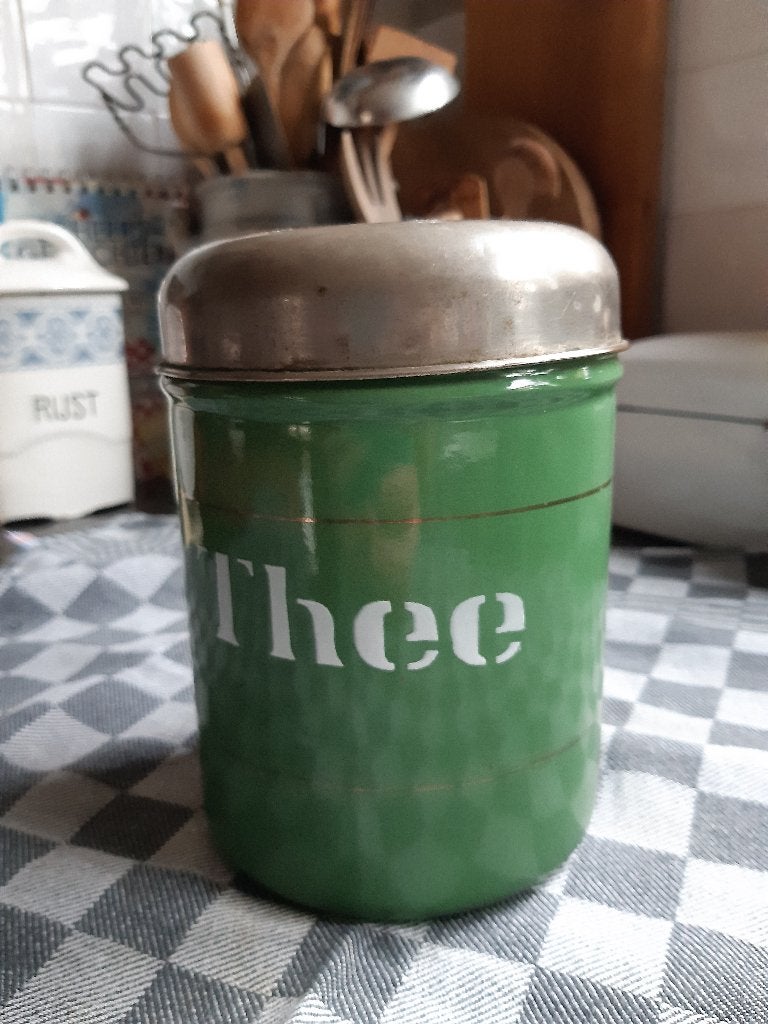 Vintage Groene Emaille Theebus met Deksel, Ophalen of Verzenden