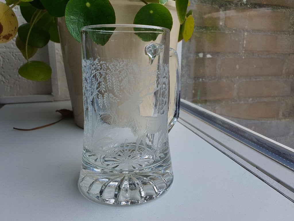 Vintage Bierpul met Gegraveerd Hert Jachtmotief, Ophalen of Verzenden