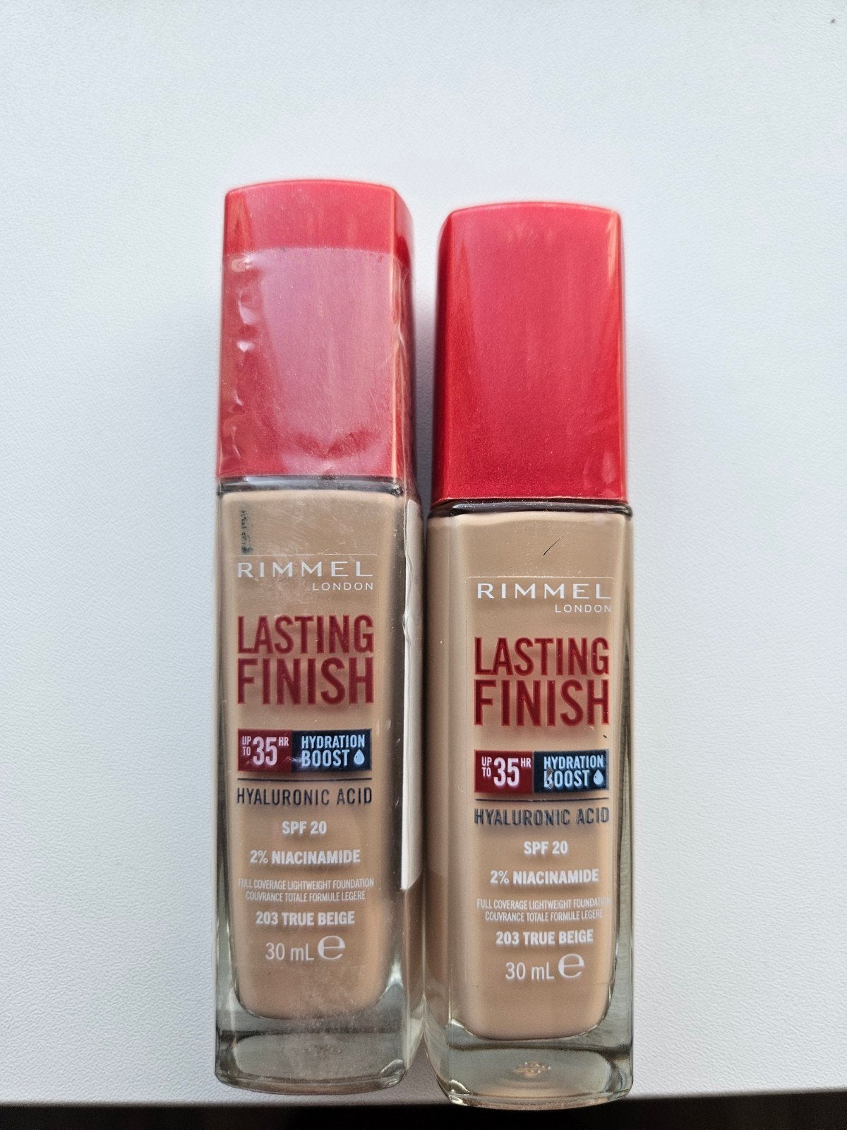 2x Rimmel Lasting Finish Foundation 203 True Beige, Ophalen of Verzenden