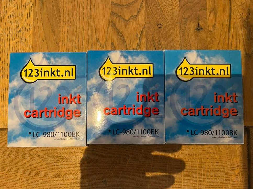 3 Brother inktcatridges zwart LC-980/1100BK, Ophalen of Verzenden, Zo goed als nieuw