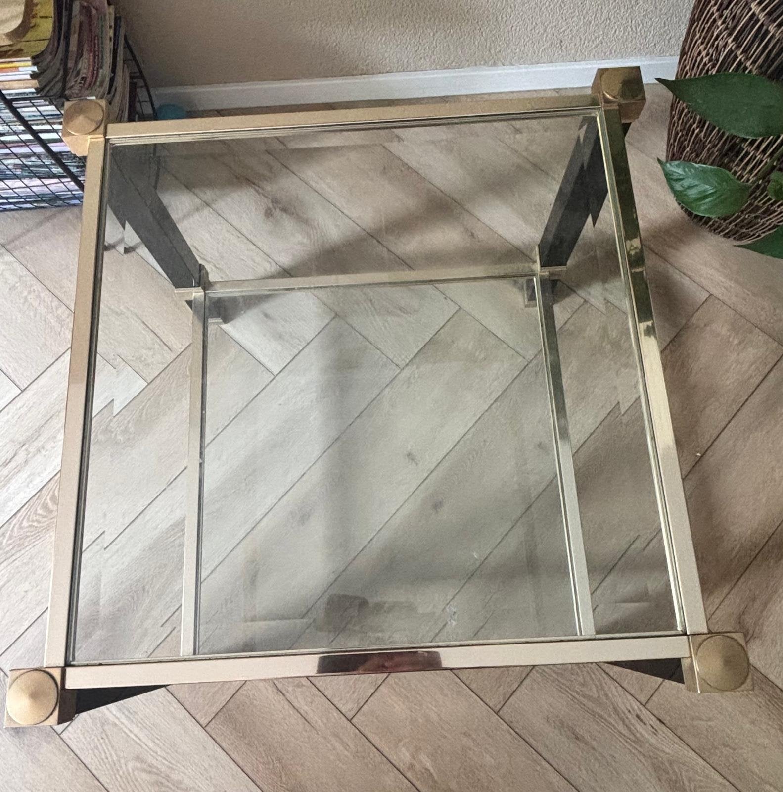 Vintage Bijzettafel Glas en Messing - Hollywood Regency Stij, Huis en Inrichting, Ophalen, 50 – 75, Minder dan 50 cm, Gebruikt