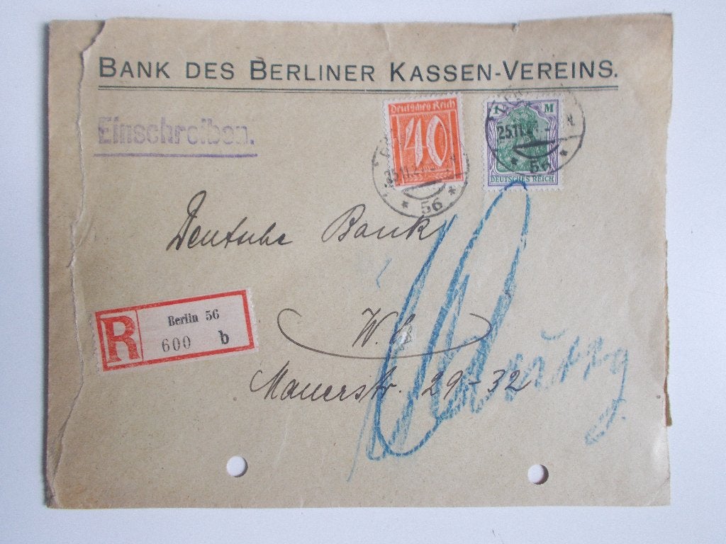 Duitse Rijk, Aangetekende Envelop Berliner Kassen Vereins., Postzegels en Munten, Brieven en Enveloppen | Buitenland, Ophalen