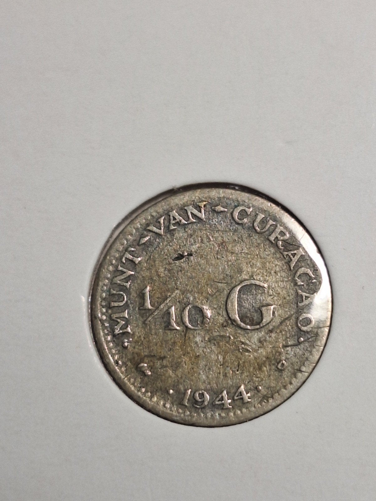 NEDERLANDSE ANTILLEN, CURACAO 1/10 gulden 1944 (#52), Koningin Beatrix, Zilver, Ophalen of Verzenden, 10 cent