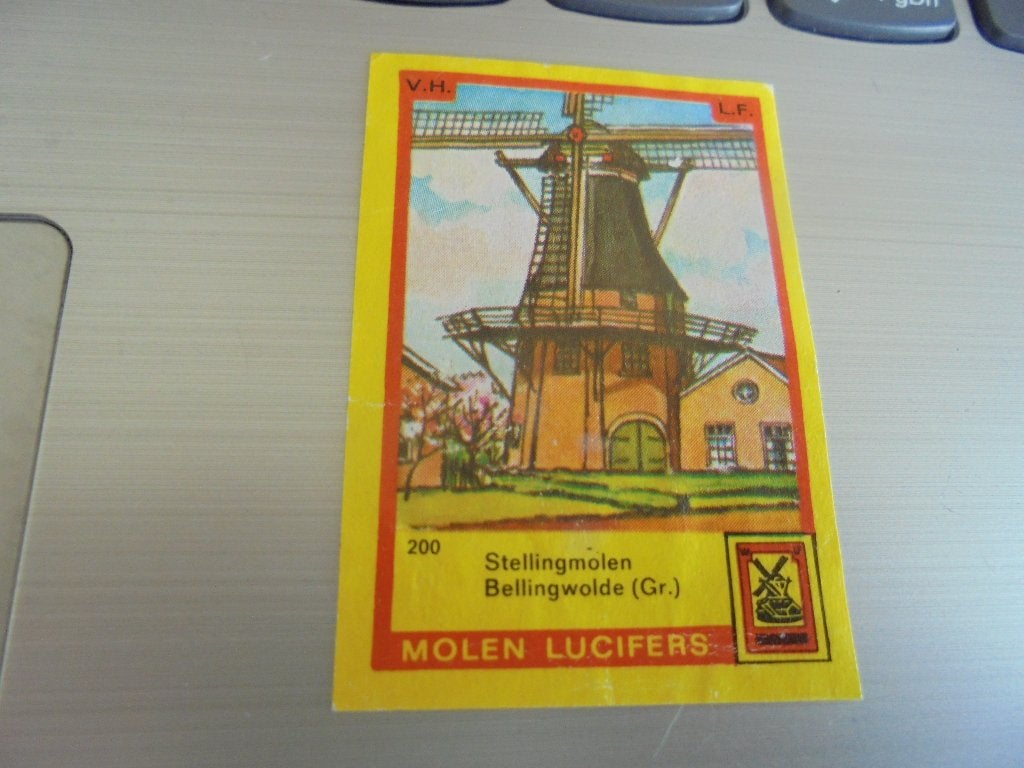 Oud lucifermerk Stellingmolen in BELLINGWOLDE Groningen, Verzamelen, Ophalen of Verzenden, Zo goed als nieuw, Luciferdoosjes of -merken
