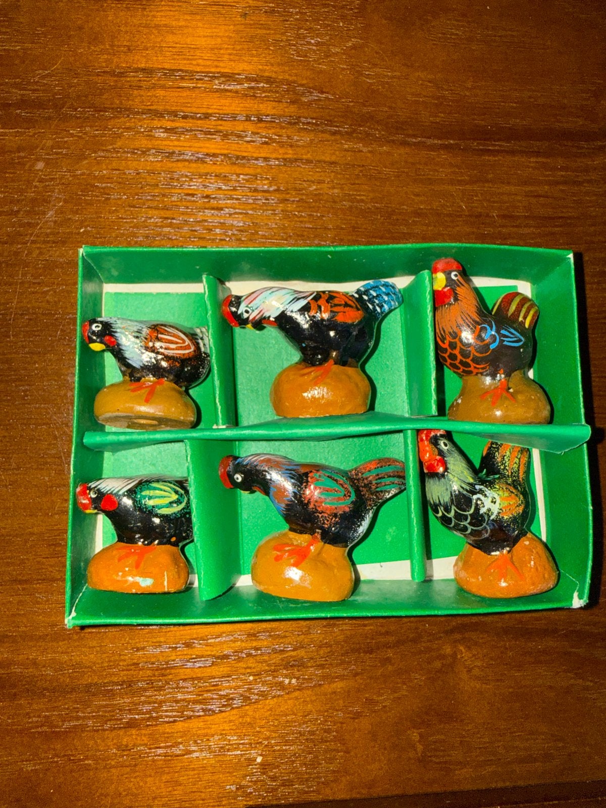 Vintage miniatuur haan en kip beeldjes - set van 6, Ophalen of Verzenden, Gebruikt