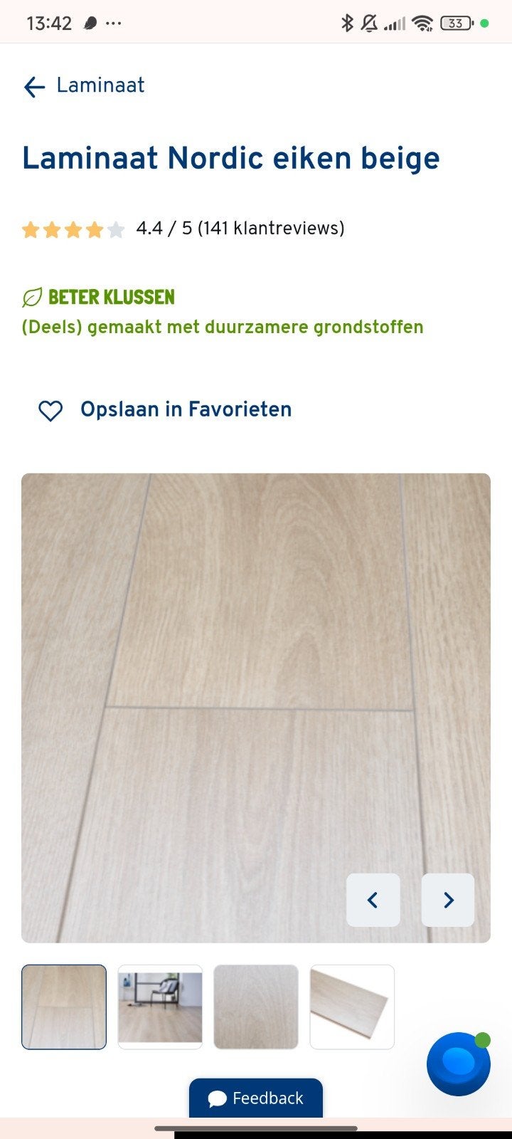 Gamma laminaat Nordic eiken beige (3,5 pak), Doe-het-zelf en Verbouw, Vloerdelen en Plavuizen, Ophalen, Zo goed als nieuw, Minder dan 5 m²