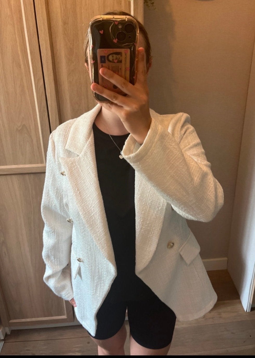 Witte tweed blazer met gouden knopen, Wit, Maat 42/44 (L), Ophalen of Verzenden, Zo goed als nieuw