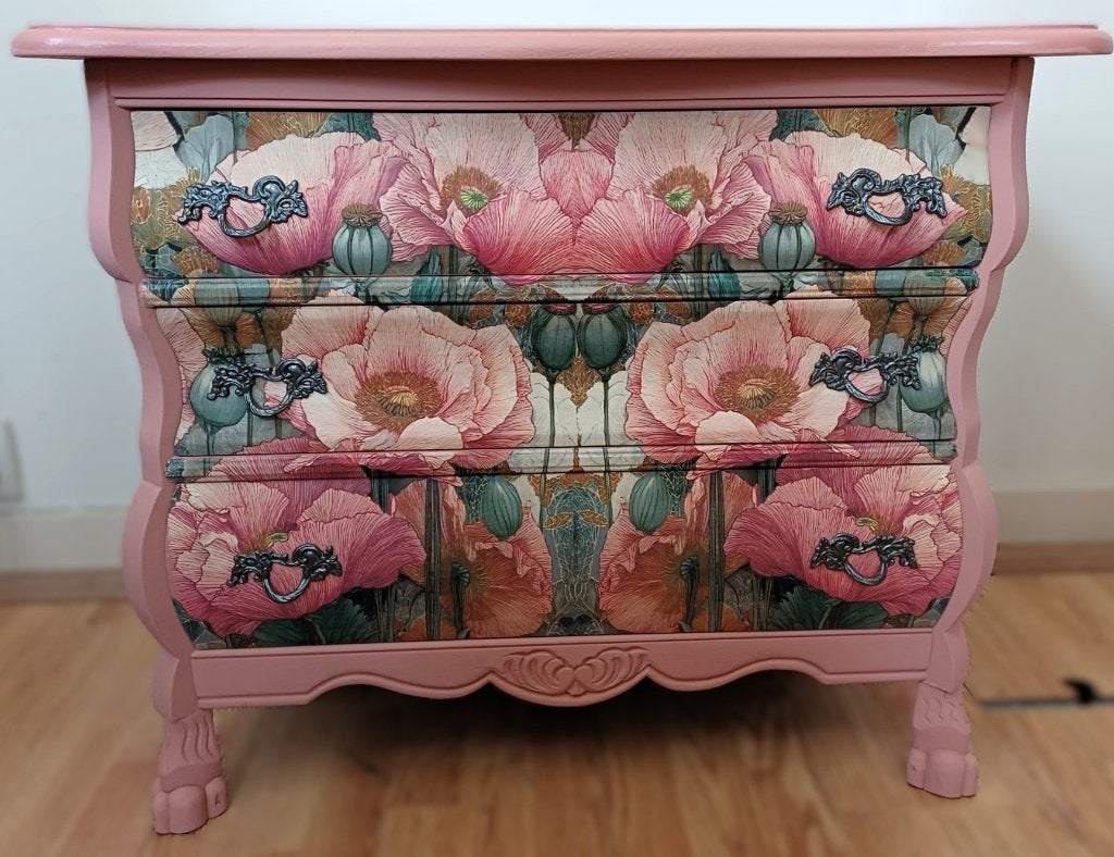 Een roze ladekast “Klaprozen”, buikkastje Pink Poppy, Huis en Inrichting, Kasten | Ladekasten, Zo goed als nieuw, 3 of 4 laden