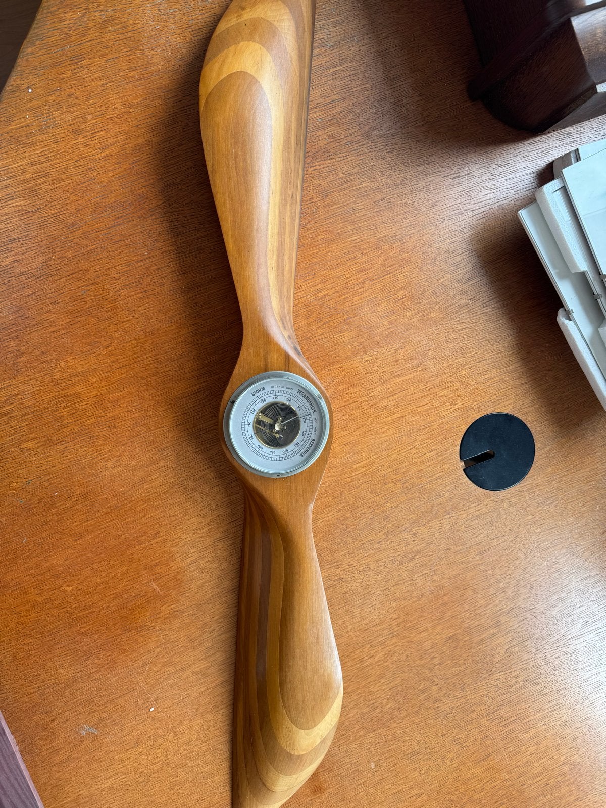Antieke Barometer in Houten Propeller Vorm, Ophalen, Zo goed als nieuw, Barometer