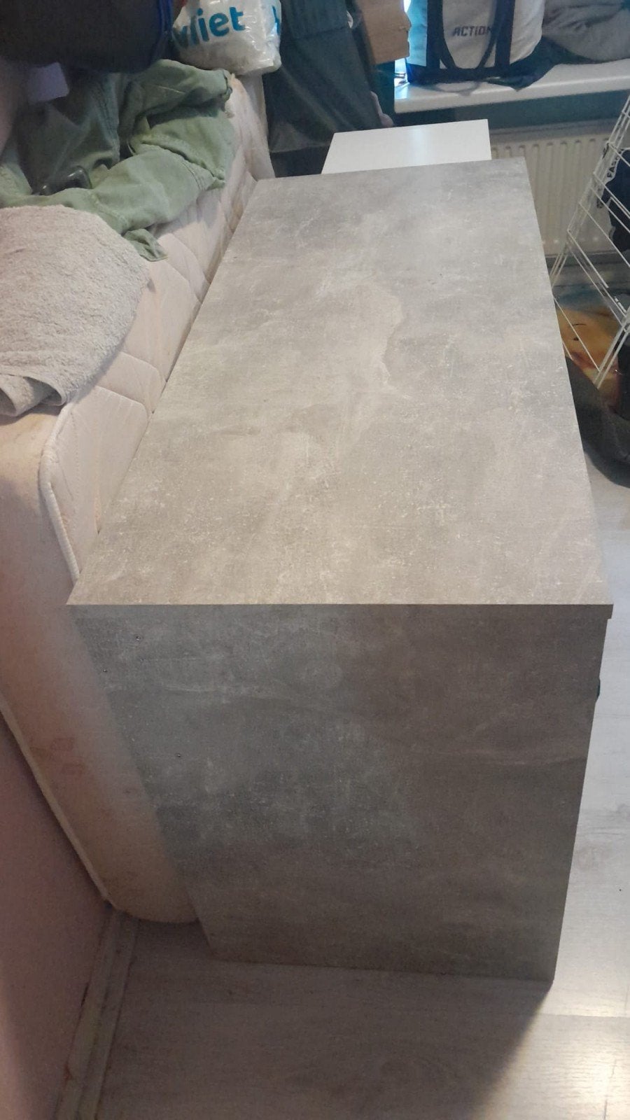 Grijze bijzettafel/nachtkastje met lade, Huis en Inrichting, Ophalen, Gebruikt