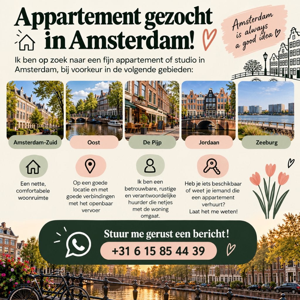 Room/apartment wanted, Amsterdam