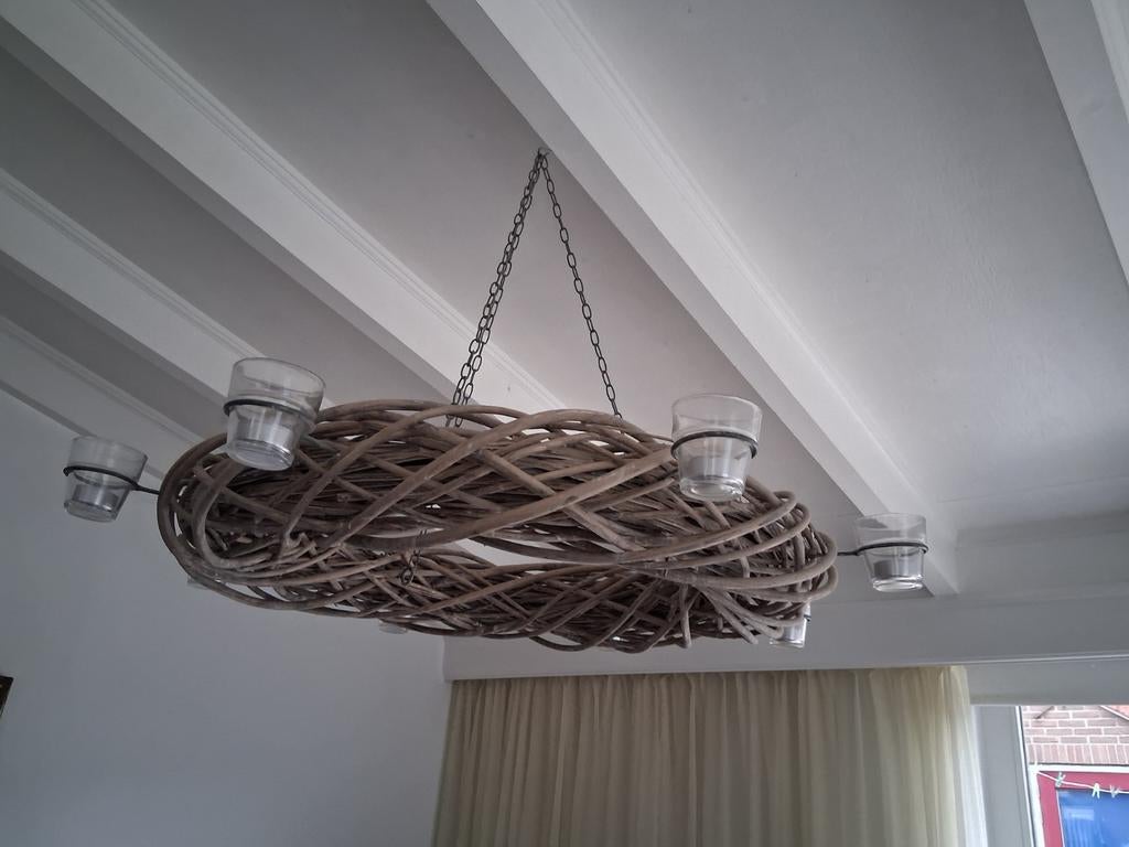 Rietenlampen krans met waxine lampjes  3.50, Ophalen, Minder dan 50 cm
