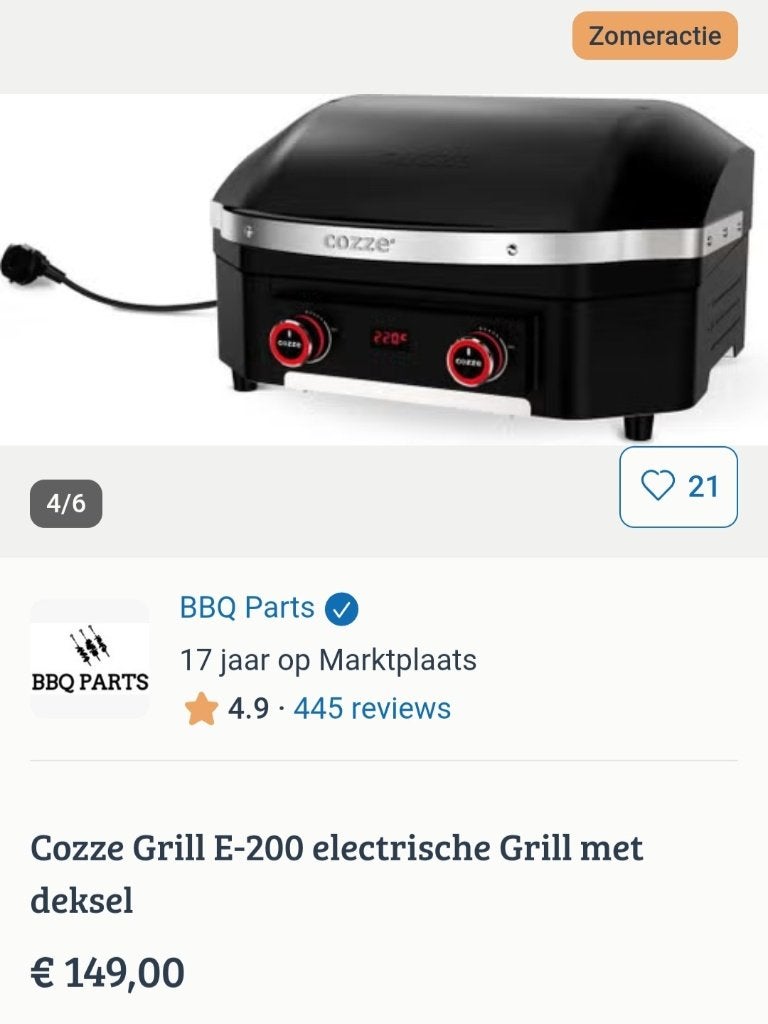 Elektrische Grill, Cozze, E-200, vrijwel nieuw, met deksel, Ophalen, Zo goed als nieuw, Cozze