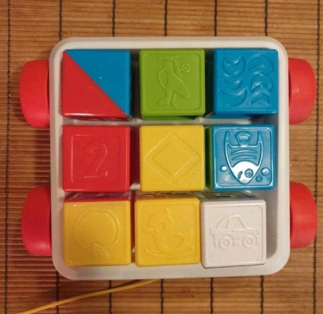 Fisher-Price Trekwagen Blokkenwagen met Trekkoord, Ophalen of Verzenden, Zo goed als nieuw, Duw- of Trekspeelgoed