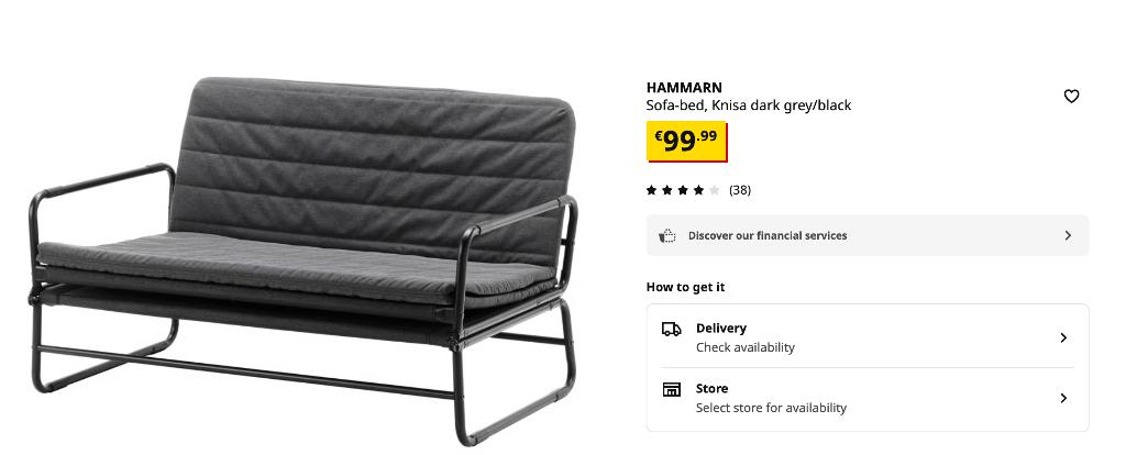 IKEA HAMMARN Sofa-bed, Knisa dark grey/black, Huis en Inrichting, Slaapkamer | Slaapbanken, Ophalen, Zo goed als nieuw, Tweepersoons
