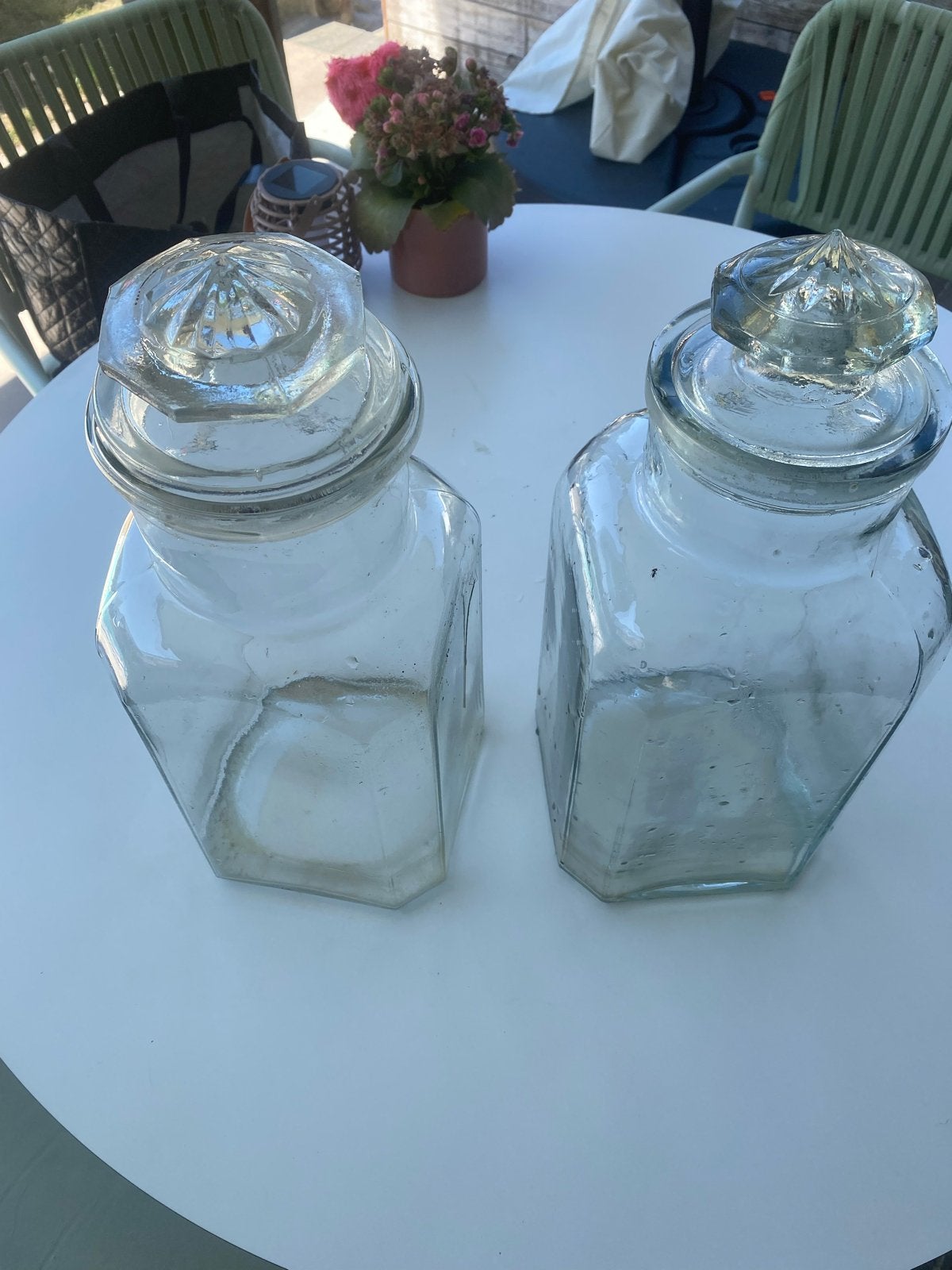 2 grote glazen bonbonnières/snoep potten, Ophalen