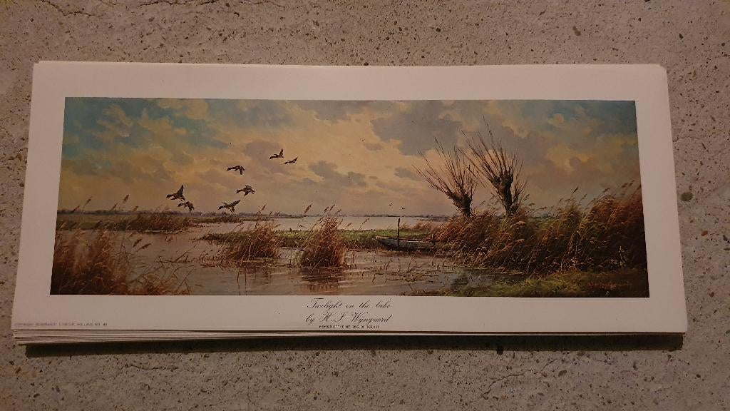 70x Twilight on the lake by H.J. Wijngaard, Ophalen of Verzenden, Voor 1940, Overige onderwerpen