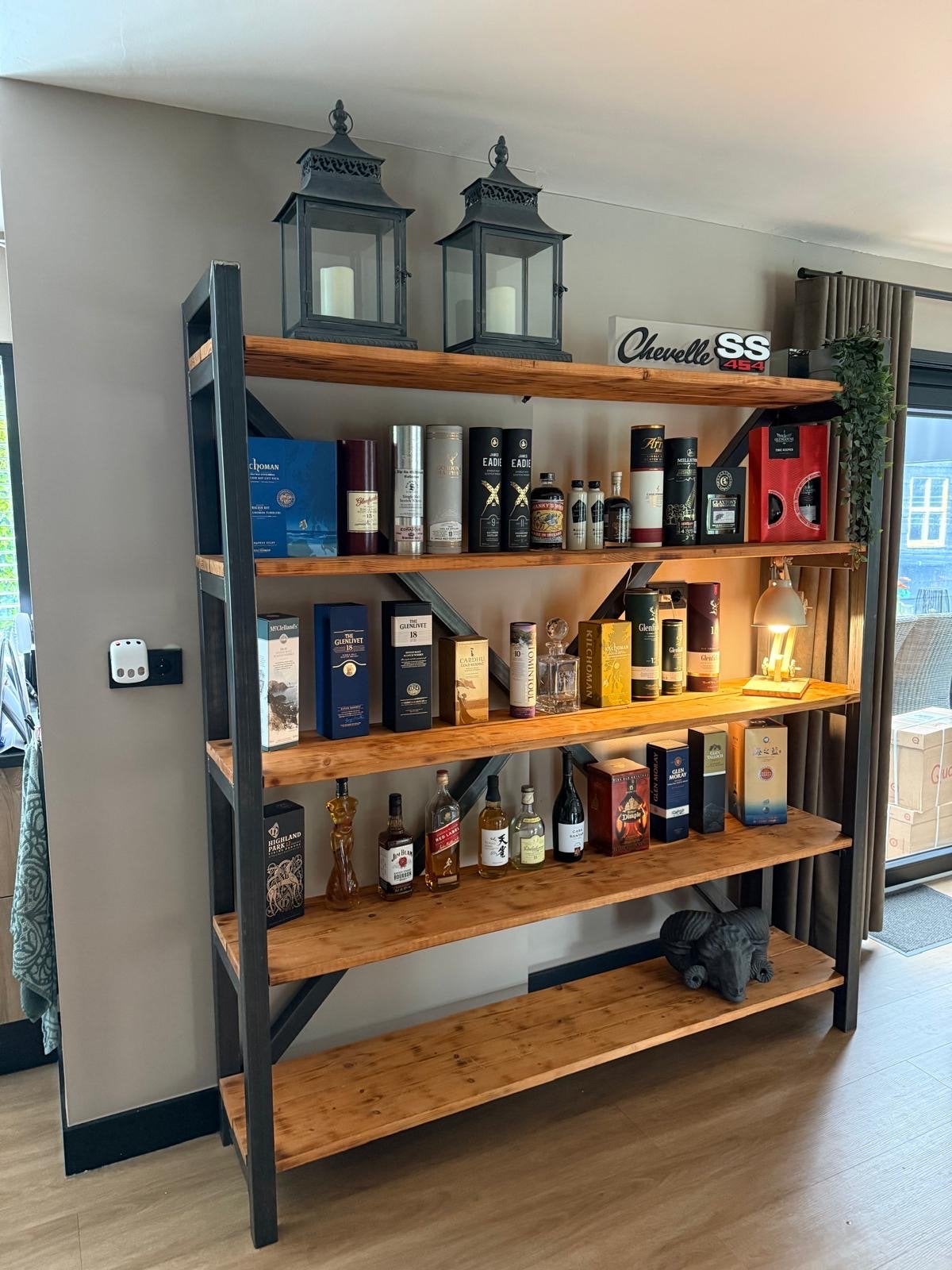 Maatwerk Whisky/Woonkamer Kast - Massief Gelast Hout, Ophalen, Met plank(en), 200 cm of meer, 150 tot 200 cm