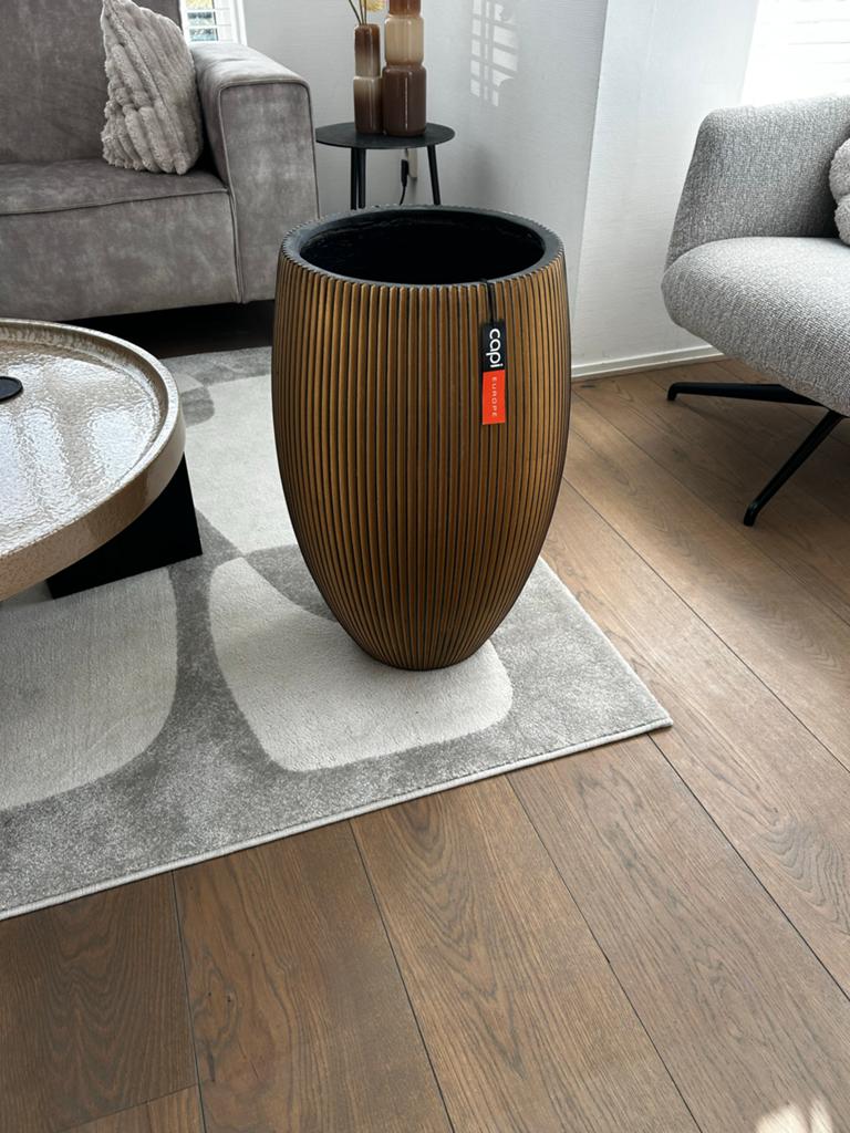 Capi Europe Bloempot Rib - goud zwart 60 cm, Tuin en Terras, Kunststof, Rond, 40 tot 70 cm, Ophalen
