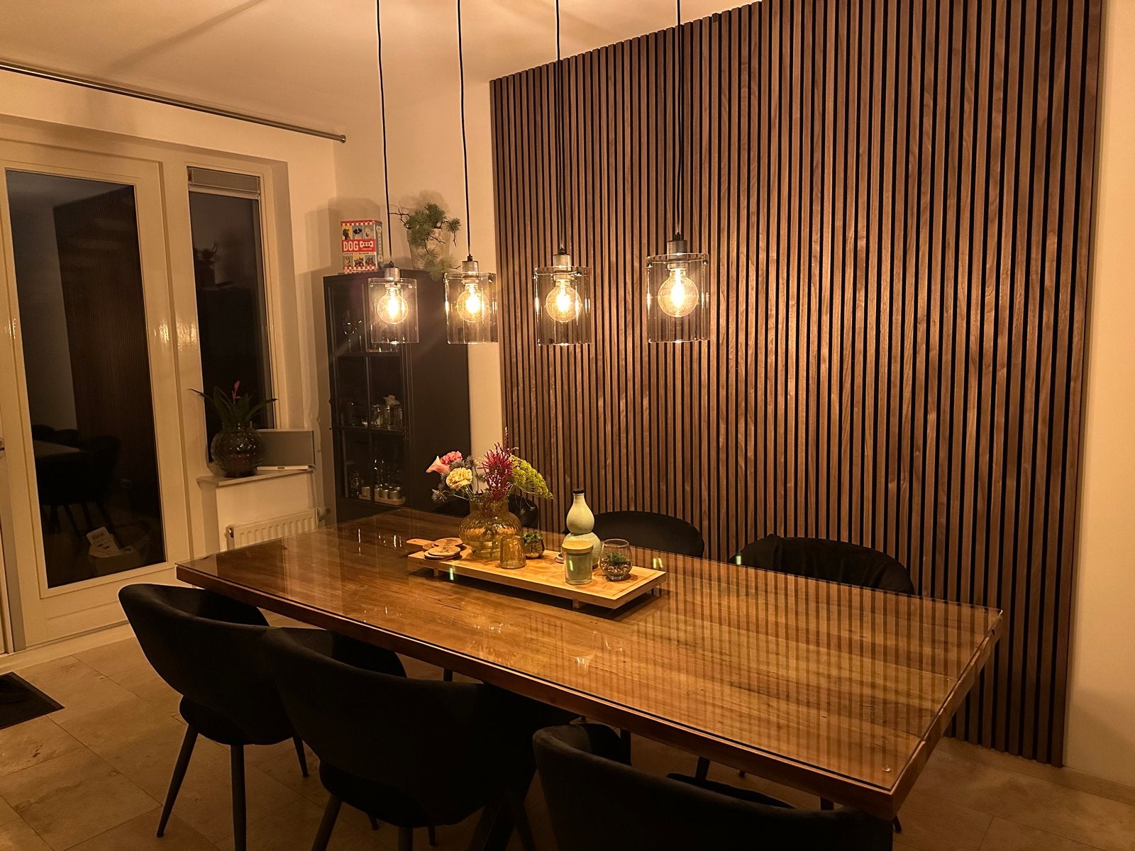 Complete Eettafel Set: Tafel, 6 Velvet Stoelen & Lamp, Ophalen, 200 cm of meer, 50 tot 100 cm, Zo goed als nieuw