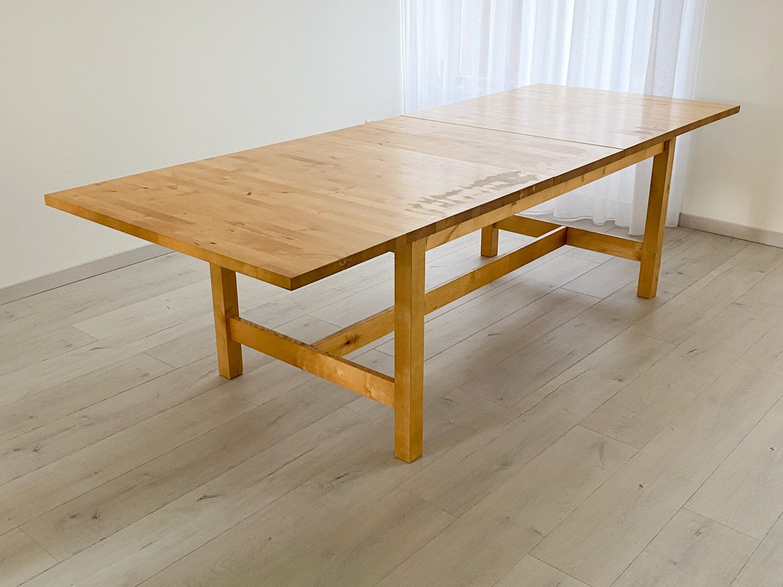 IKEA NORDEN uitschuifbare eettafel massief beuken 4-8 pers., Ophalen, Gebruikt, 100 tot 150 cm, 200 cm of meer