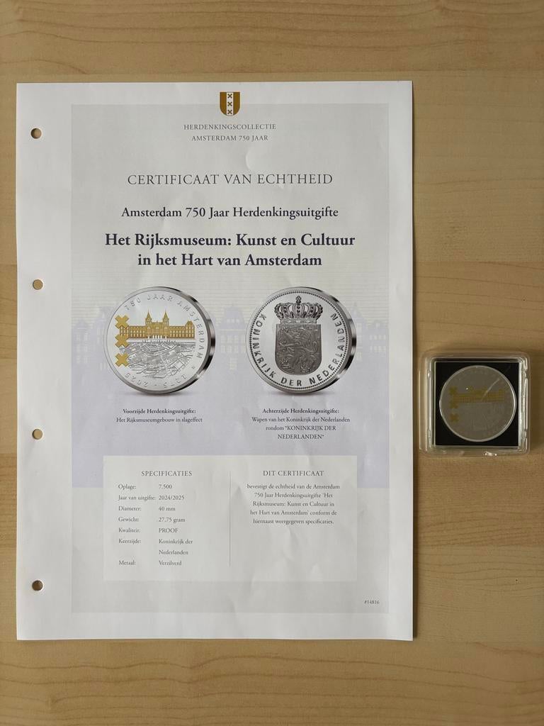 Amsterdam 750 Jaar Herdenkingsuitgifte - Het Rijksmuseum, Postzegels en Munten, Munten | Nederland, Koningin Beatrix, Zilver, Losse munt