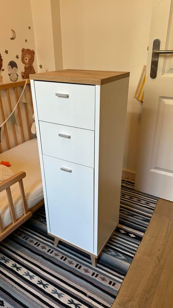 LIVARNO / Lidl Corfu bathroom cabinet – white & wood effect, Ophalen, (Half)hoge kast, Minder dan 50 cm, 100 tot 150 cm
