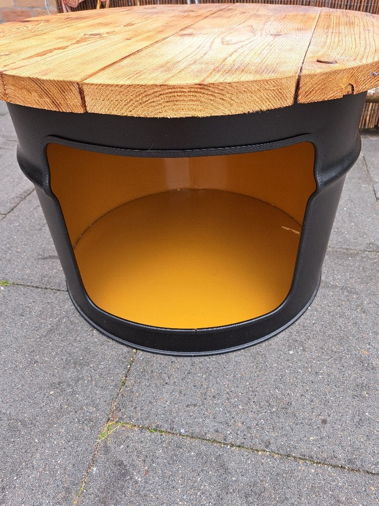Te koop, oliedrum bijzettafel, Ophalen, Minder dan 55 cm, Gebruikt, Metaal of Aluminium