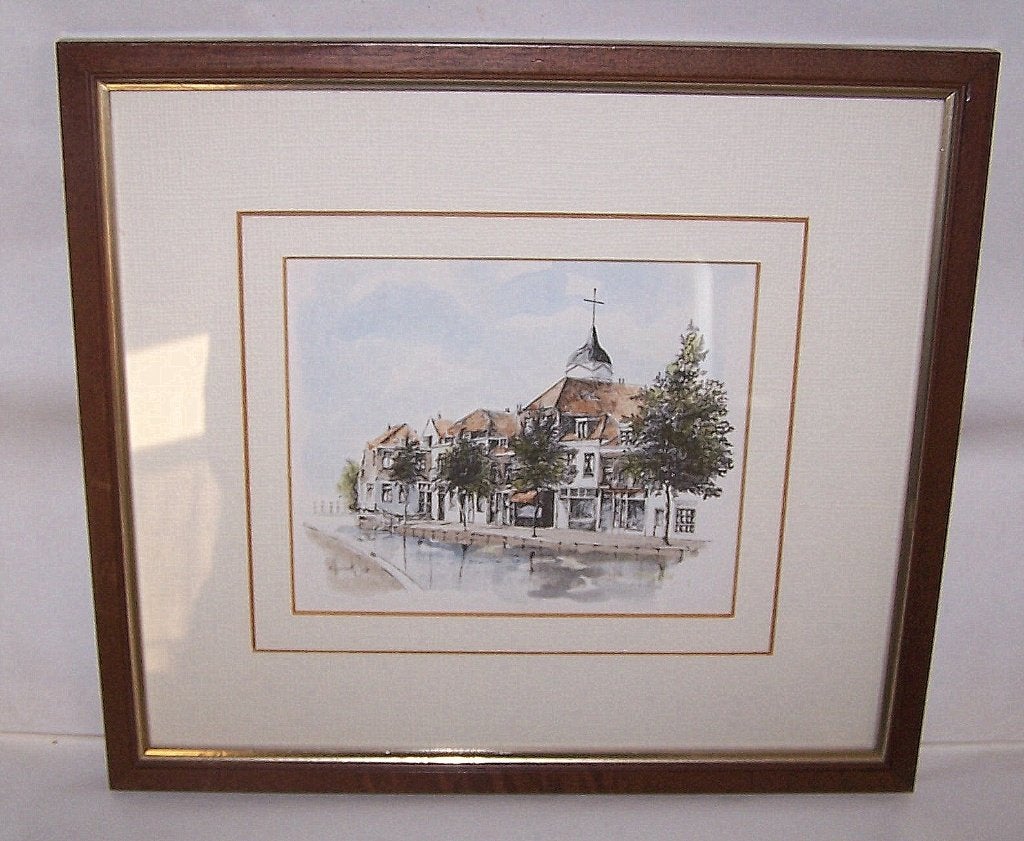 Mooie ingekleurde aquarel. 30x27cm. Nwst., Antiek en Kunst, Ingelijst, Ophalen of Verzenden