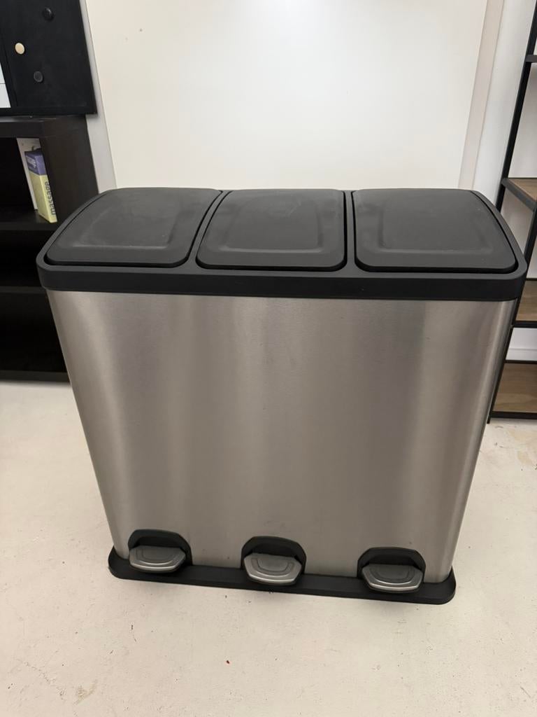 Prullenbak, Ophalen, 40 liter of meer, Zo goed als nieuw, Rvs