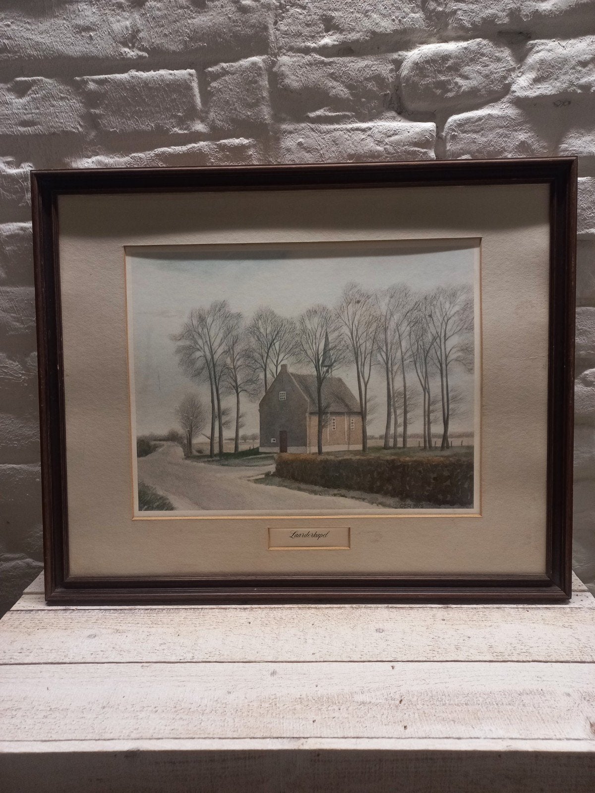 Schilderij Laarderkapel Weert, Ophalen, Met passe-partout, Landschap