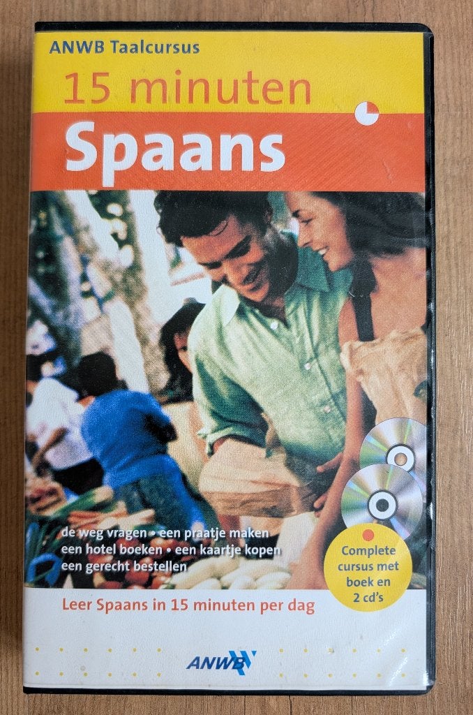 ANWB Taalcursus 15 minuten Spaans (Boek + 2 CD's), ANWB, Zo goed als nieuw, Alpha, HBO