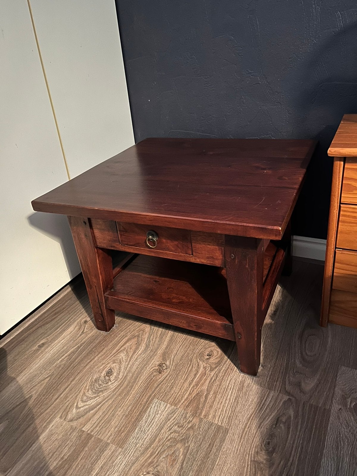 Bijzettafel teak hout, Gebruikt, Vierkant, 55 tot 75 cm, Hout
