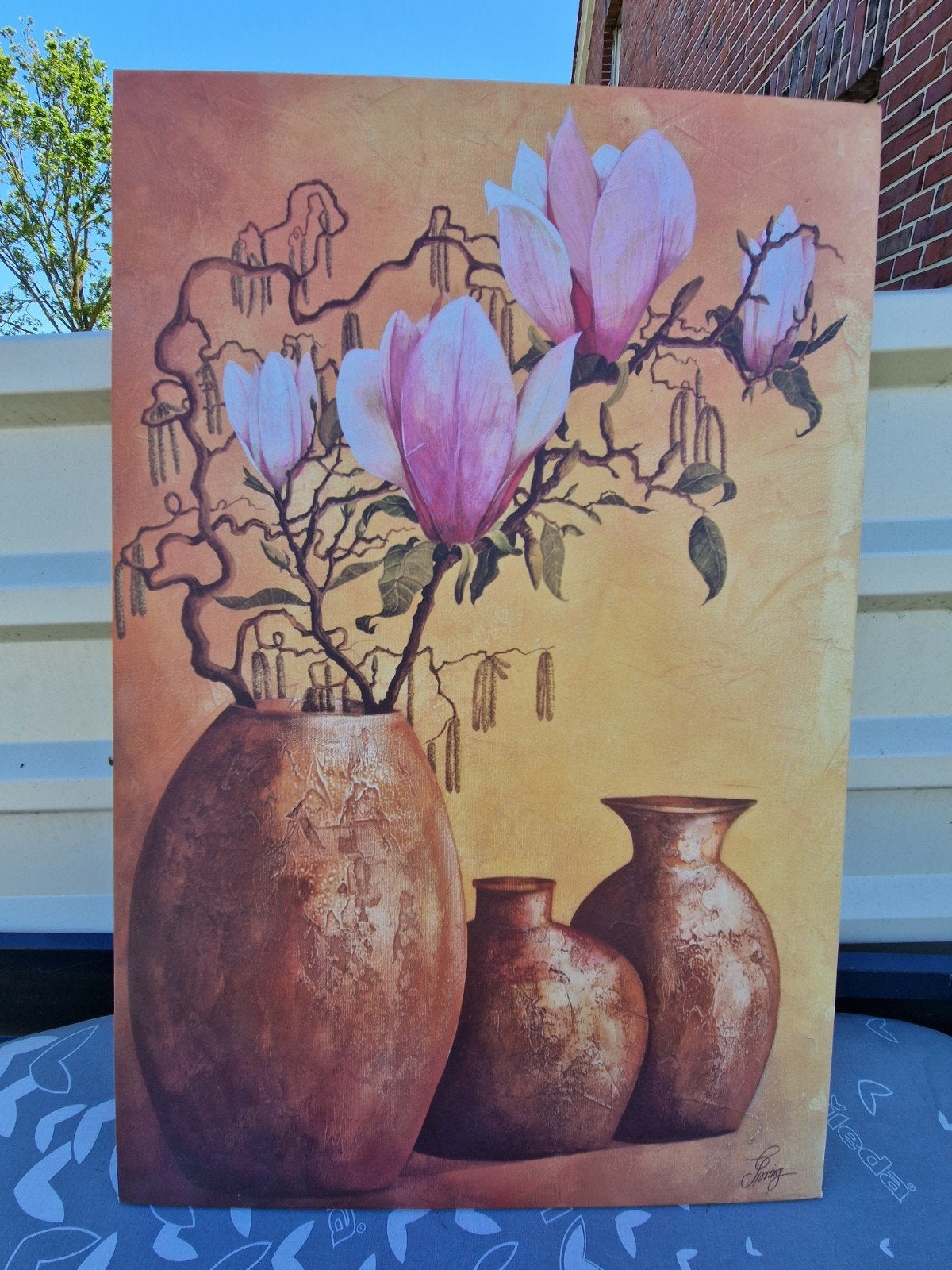 Schilderij met magnolia's en vazen, Ophalen