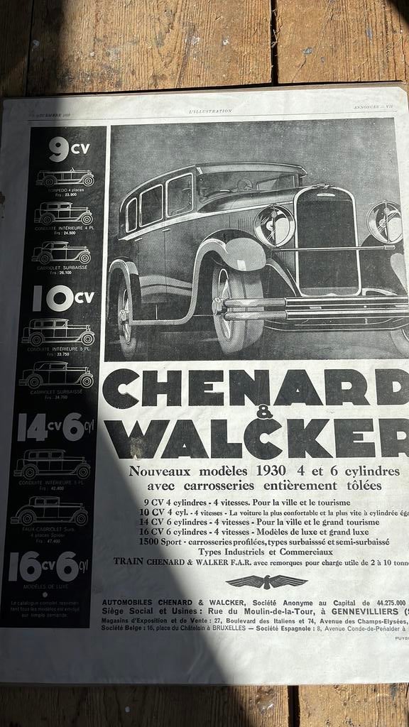 Chenard & walcker automobielen 1930, Ophalen of Verzenden